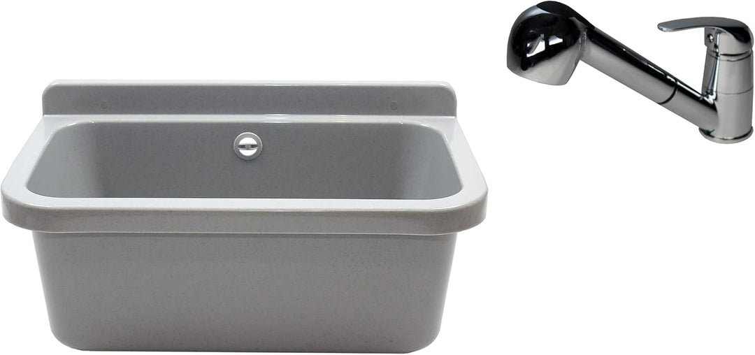 Waschbecken Ausgussbecken mit Armatur 55 cm x 34 cm x 21 cm Spülbecken Waschtrog mit Überlauf Waschb