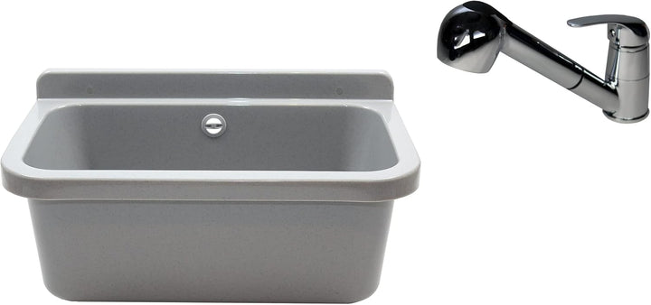 Waschbecken Ausgussbecken mit Armatur 55 cm x 34 cm x 21 cm Spülbecken Waschtrog mit Überlauf Waschb