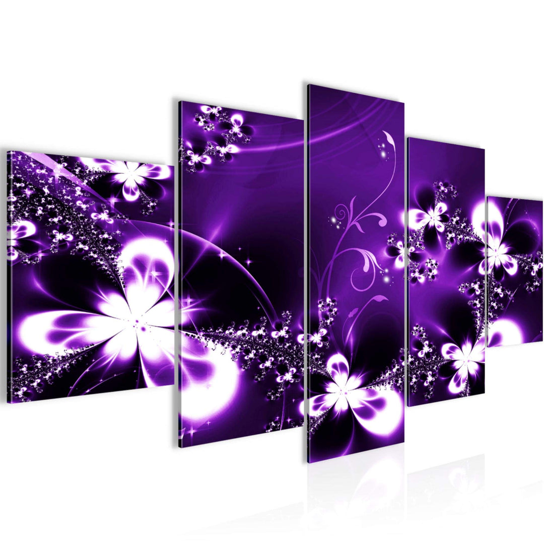 Runa Art Wandbilder Abstrakt Blumen 5 Teilig Bild auf Vlies Leinwand Deko Wohnzimmer Violett Lila 10
