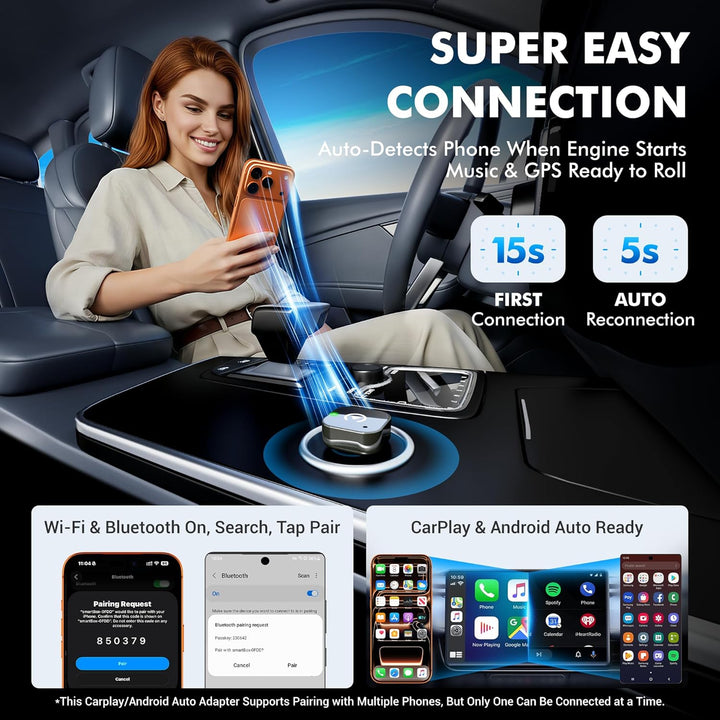 2026 Update 2-IN-1 Wireless CarPlay & Android Auto Adapter, Kabelloses CarPlay für iPhone & Android,