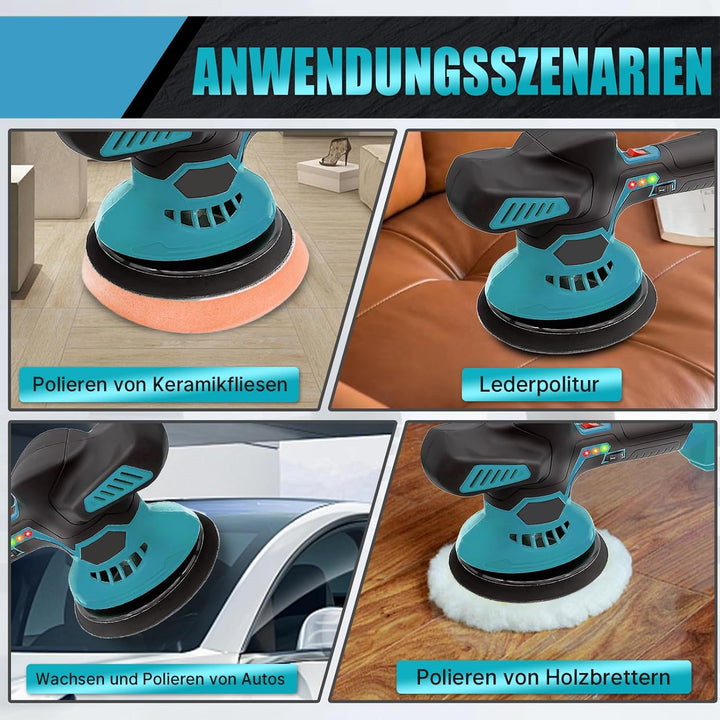 Akku Poliermaschine,145mm Auto Polierer, 6 variable Geschwindigkeit, kabelloser Akku Polierer für Au