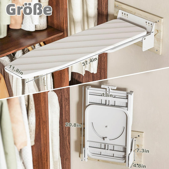 uyoyous Wandmontage Bügeltisch mit hitzebeständiger Baumwollbezug Klappbar Platzsparende 95x 30 cm B