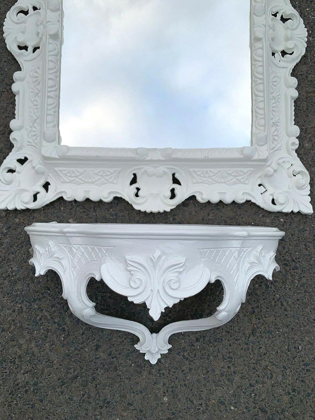Wandspiegel Weiss mit Konsole Barock Antik 45x38 Flurspiegel Badspiegel mit Ablage Wanddeko Prunkspi
