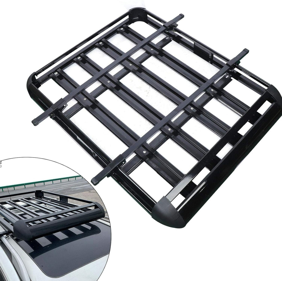 Schwarz Aluminium Dachgepäckträger Korb, Gepäckträger 127 x 97 cm, Gepäck Fracht Träger Kapazität 15