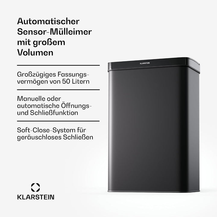 Klarstein Sensor-Mülleimer 50L - berührungslos &amp; hygienisch, Edelstahl, Soft-Close, ideal für Küche