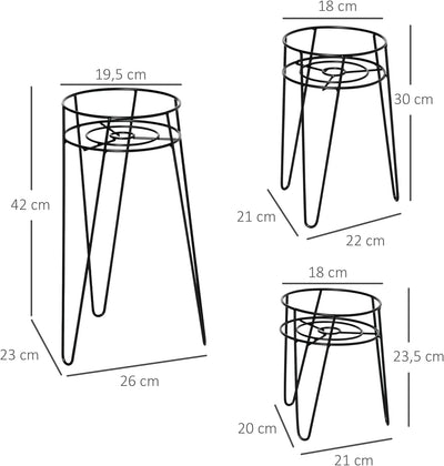 Outsunny Blumenständer 3er Set aus Metall Pflanzenständer Set Blumenhocker Blumentopfhalter Pflanzen