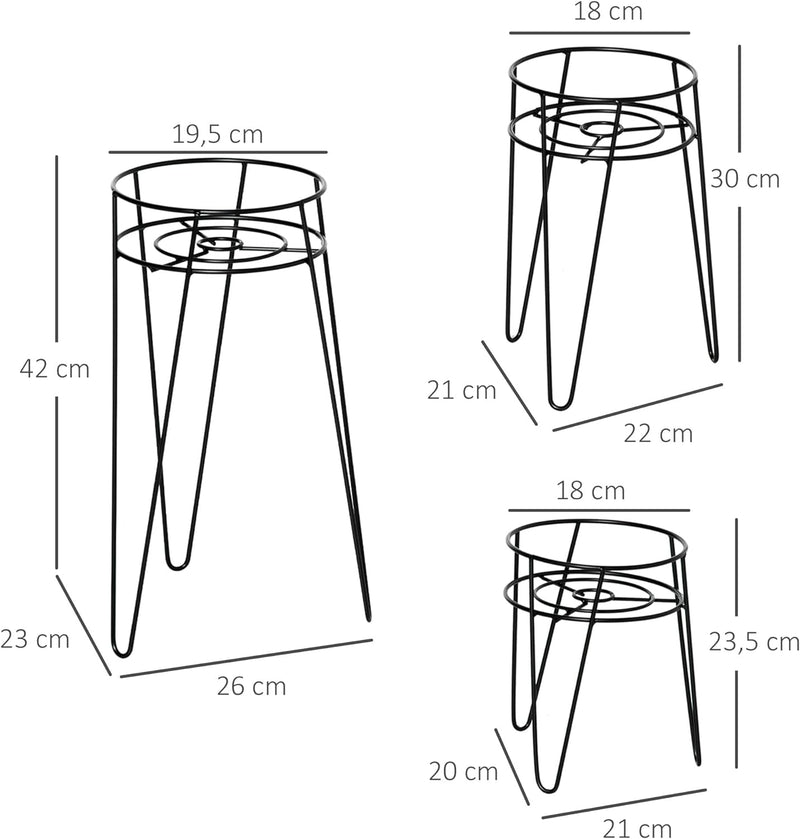 Outsunny Blumenständer 3er Set aus Metall Pflanzenständer Set Blumenhocker Blumentopfhalter Pflanzen