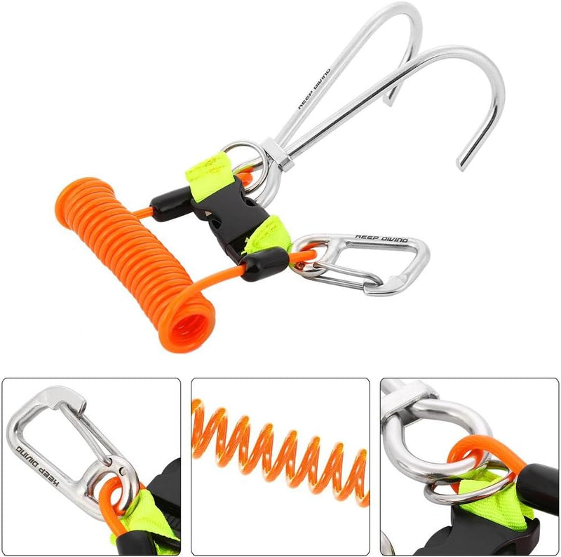 Tauchen Riffhaken, Edelstahl Reef Doppelhaken Scuba Drift Hook Tauchzubehör mit D-Ring Orange, Orang