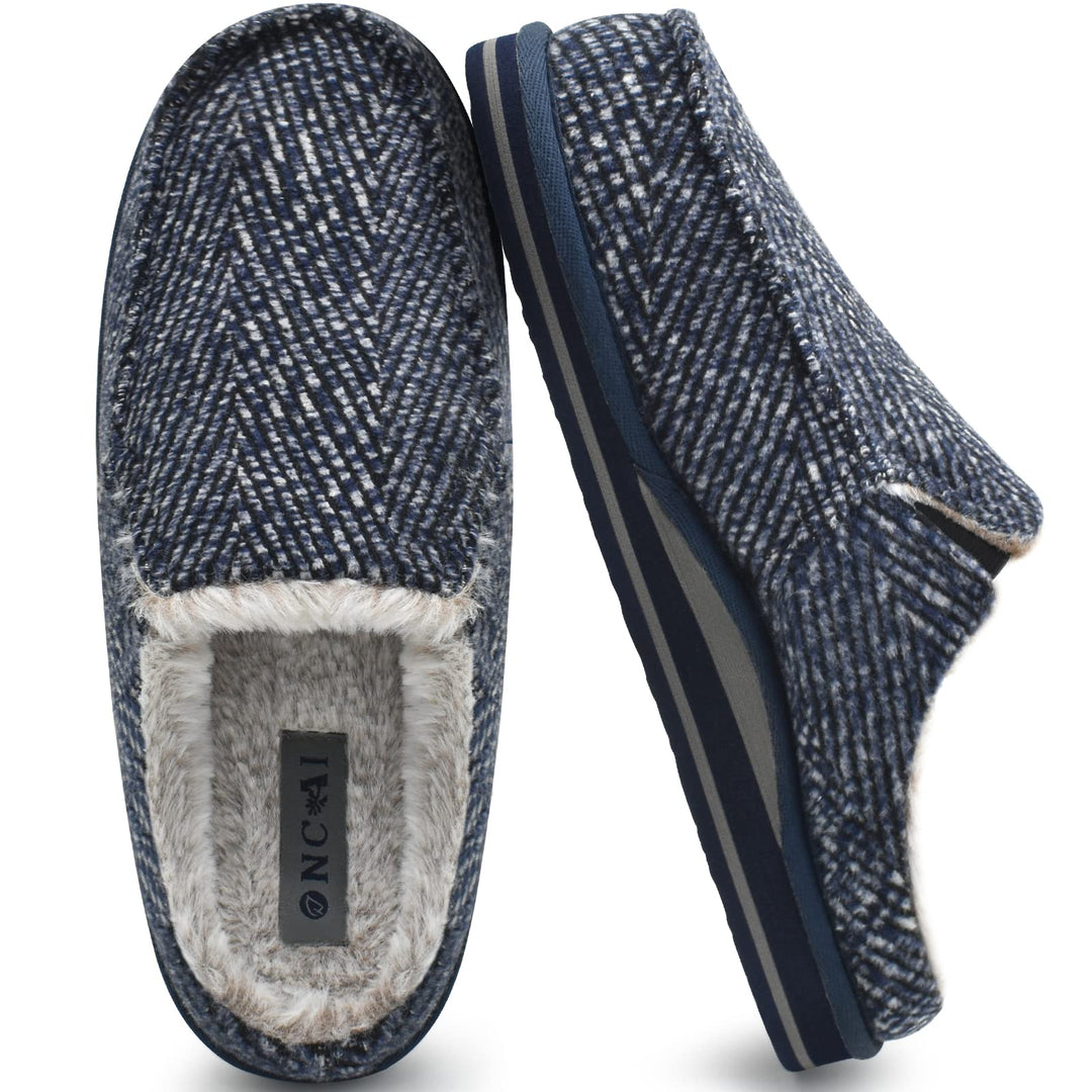 ONCAI Hausschuhe Herren Komfort Pantoffeln Plüsch Streifen Hüttenschuhe Wärme Cord Flauschig Slipper