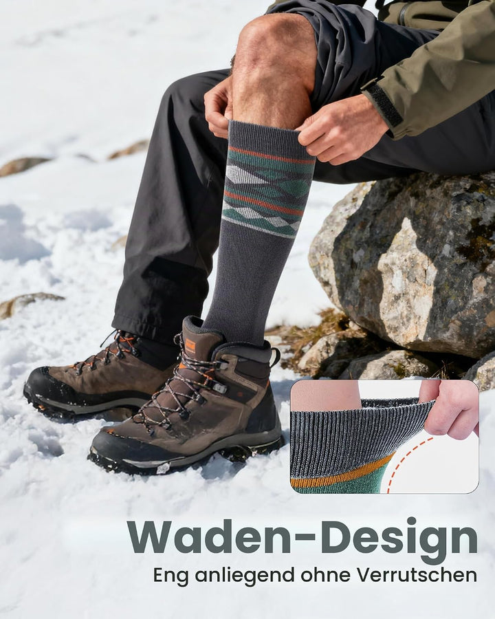 OutdoorMaster 2 Paar Unisex Merinowolle Skisocken für Damen &amp; Herren, Winter Snowboarding Atmungsakt