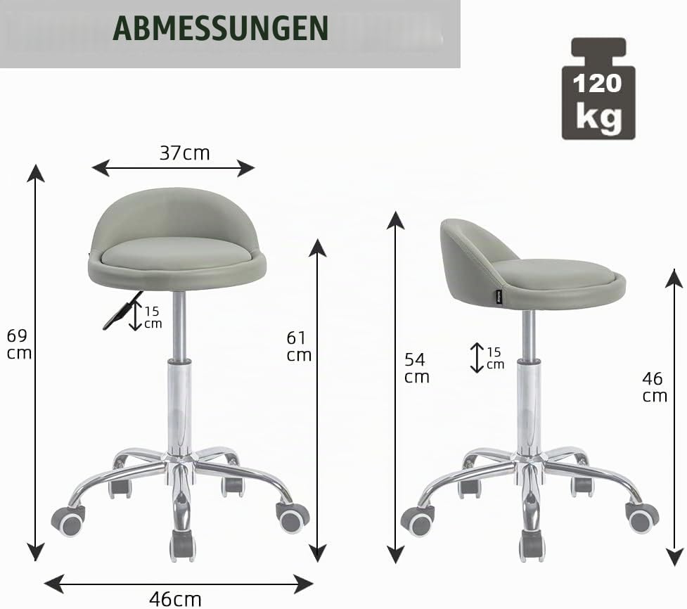 Mingone Bürohocker Höhenverstellbar Rollhocker mit Lehne Drehhocker mit Rollen Arbeitshocker 360 °Dr