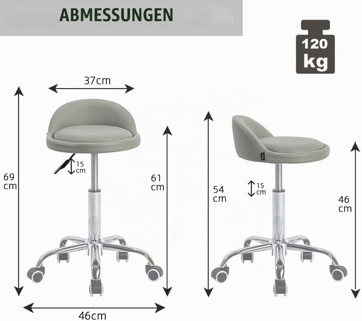 Mingone Bürohocker Höhenverstellbar Rollhocker mit Lehne Drehhocker mit Rollen Arbeitshocker 360 °Dr