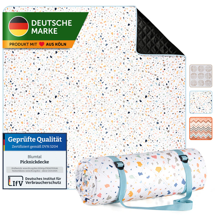 Blumtal Premium Picknickdecke wasserabweisend 200x200 cm Boho & Terrazzo Design - waschbare Strandde