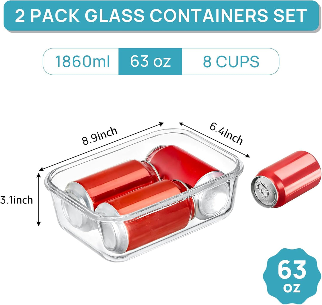 Vtopmart 2 x Glas-Lebensmittelbehälter 2 Pack*1860ml, 2 Pack*1860ml
