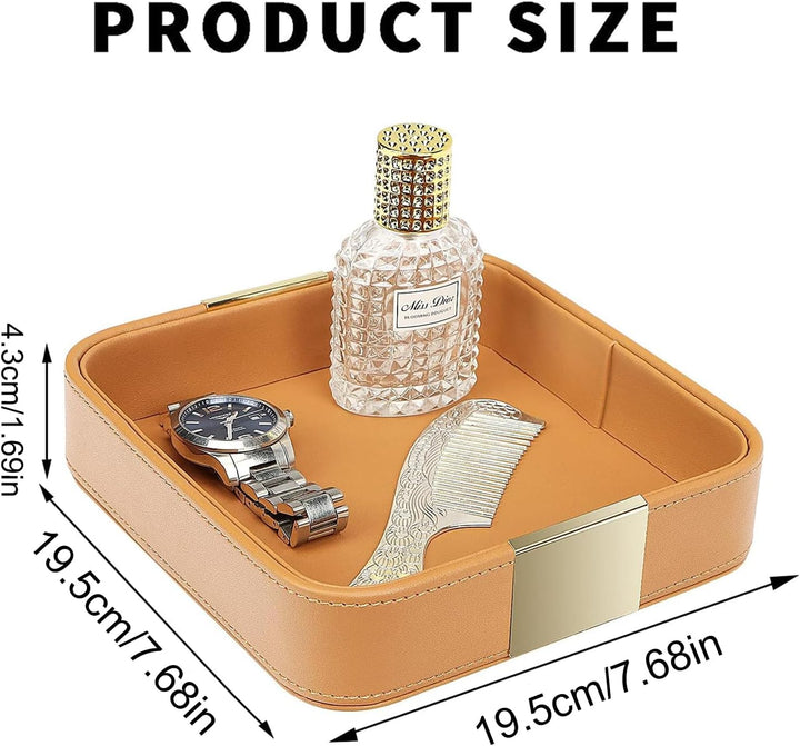 SANZIE Schreibtisch-Organizer aus Leder, Ablage für Schlüssel, Handy, Geldbörse, Münzgeld (orange),