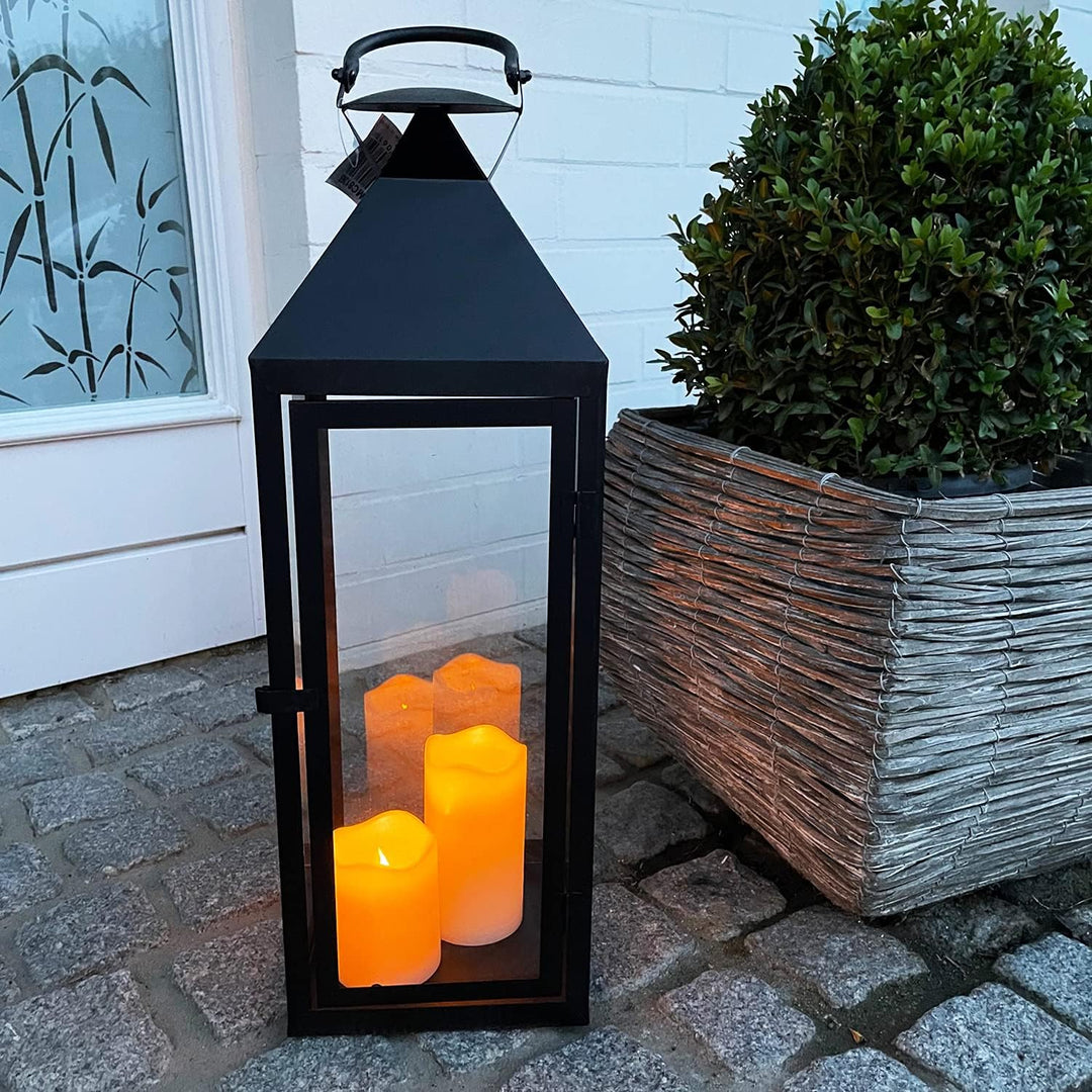 XXL Luxus Gartenlaterne aus Metall Windlicht Laterne Glas H54 cm schwarz
