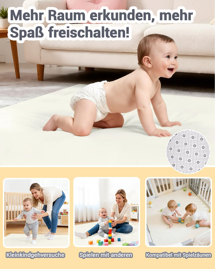 Dicke Spielmatte Baby 127×127×3cm,Beige Teppich für Kinderzimmer,Rutschfester Unterseite,Schaumfüllu
