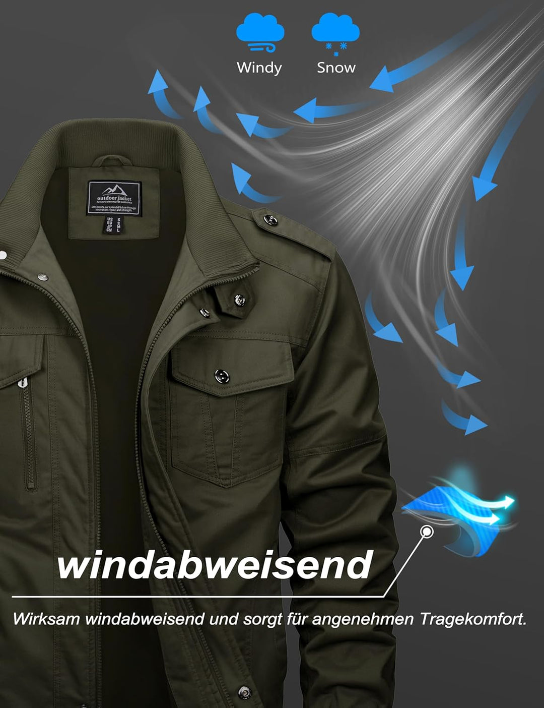 MAGCOMSEN Herren Übergangsjacke Cargo Outdoorjacke Winddicht Frühling Jacke Militär Armee Fliegerjac