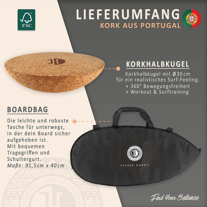 JUCKER HAWAII Balance Board Ocean Rocker | Balanceboard mit Rocker Shape (100% Echtholz) und extra r
