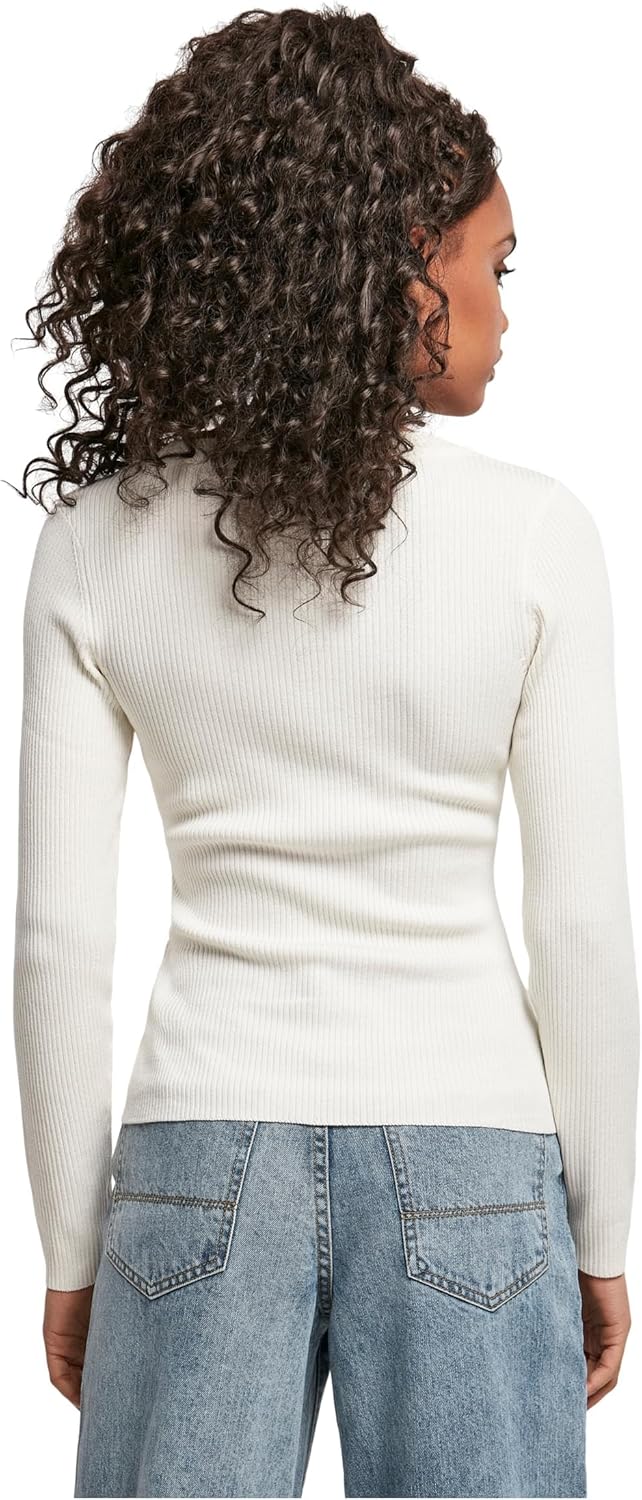 Urban Classics Damen Strickpullover Langarm mit weitem Ripp-Rundhalsausschnitt, leichtes Strick-Swea