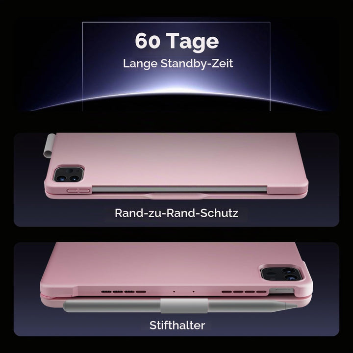 doqo iPad Air 11 &amp; iPad Pro 11 Tastatur Hülle mit Trackpad,360° drehbar Rosa German QWERTZ layout, R