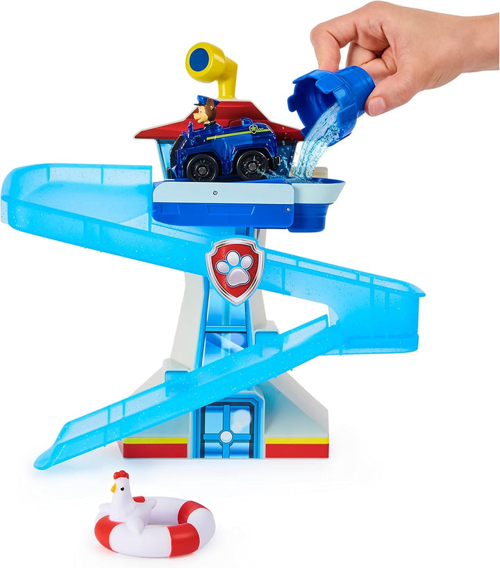 PAW Patrol 6060970 Adventure Bay Spielset mit beleuchtetem Jagdfahrzeug, Badespielzeug für Kinder ab