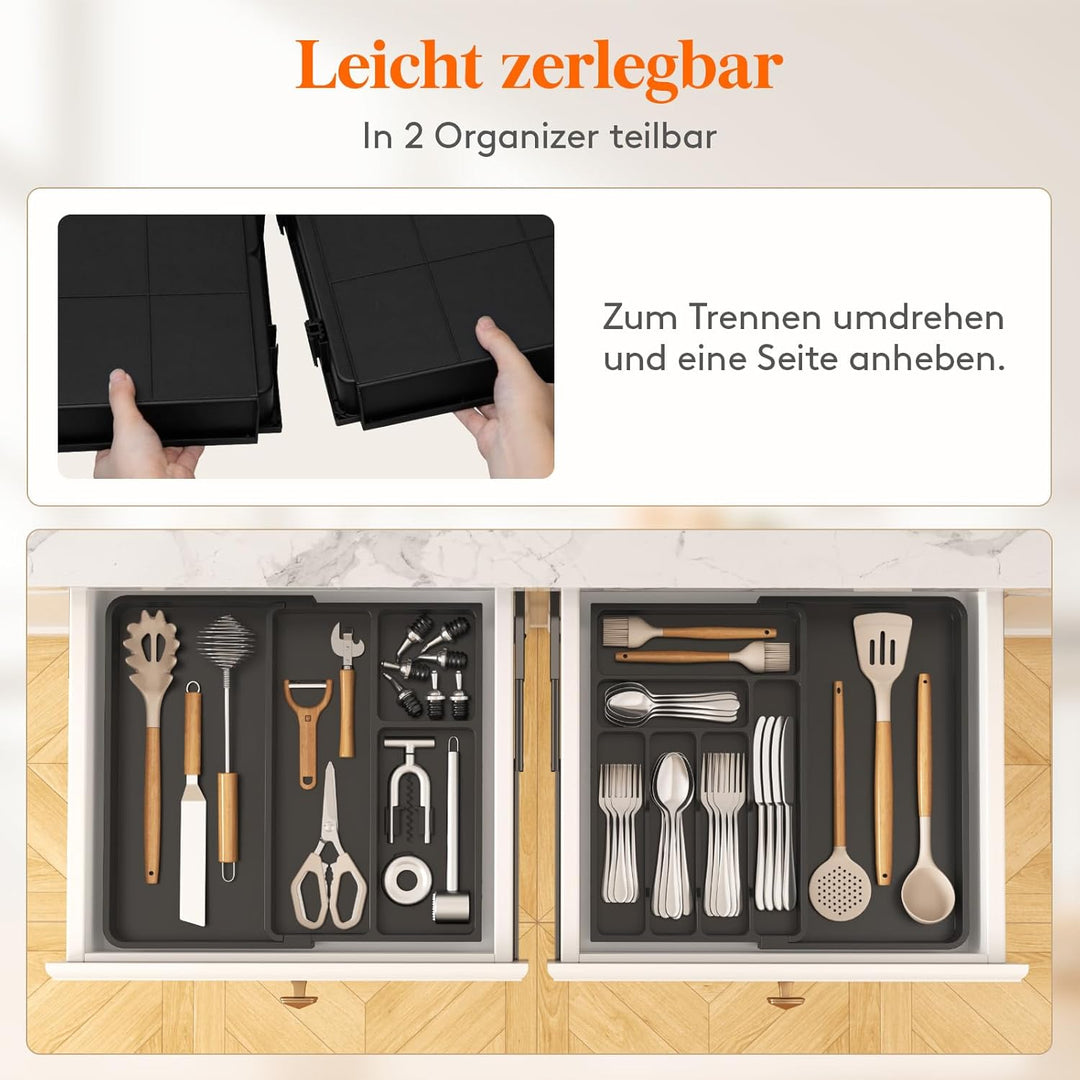 Lifewit Grosse Besteckkasten für Schubladen, Einstellbar Breite 54,1-91,4 cm, Tiefe 43 cm, 9-11 Fäch