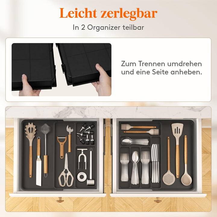 Lifewit Grosse Besteckkasten für Schubladen, Einstellbar Breite 54,1-91,4 cm, Tiefe 43 cm, 9-11 Fäch