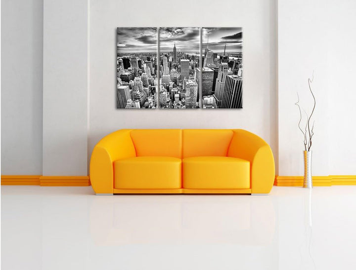 Pixxprint Monocrome, Skyline von New York 3-Teiler Leinwandbild 120x80 Bild auf Leinwand