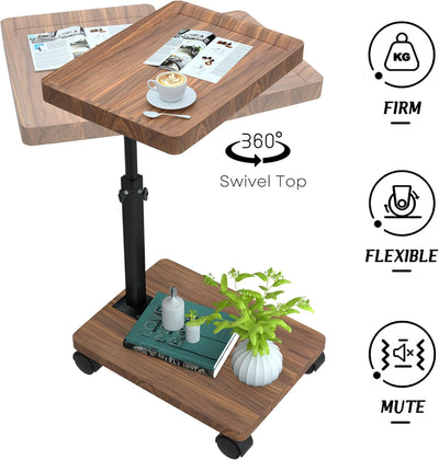 ESTUWD Beistelltisch mit Rollen | Beistelltisch Höhenverstellbar (45-80cm) | Holz Beistelltisch c Fo