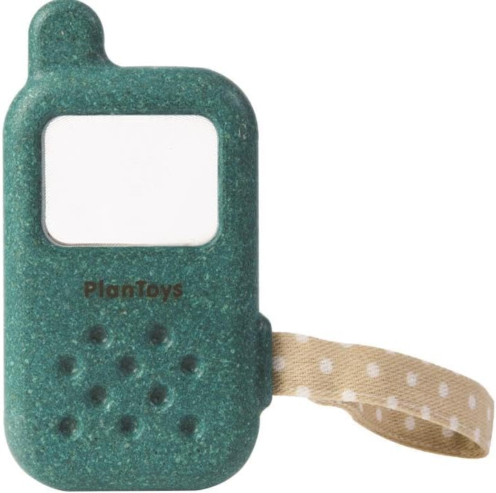 PlanToys Mein erstes Handy - Kinder Handy aus Holz - Kindertelefon mit Lupenbildschirm - mit Handsch