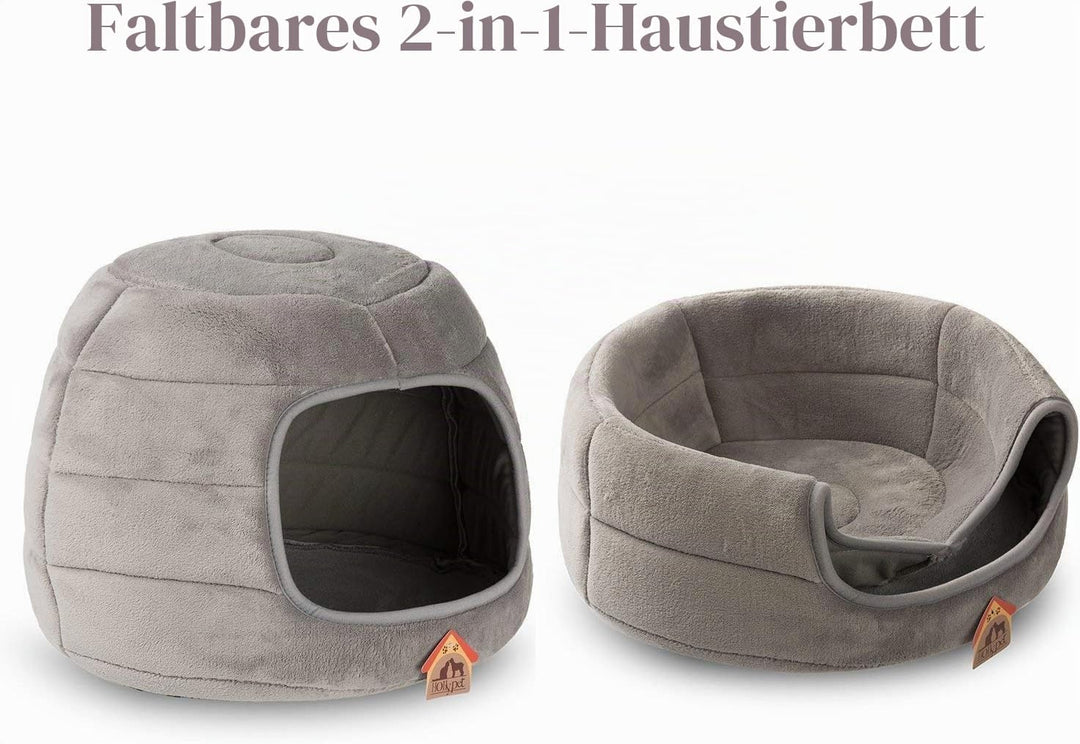 Hollypet Katzenbett Kleines Hundebett, 2-in-1 faltbares Haustier-Höhlenbett, Warmes Haustierbett aus