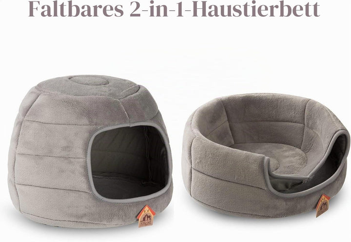 Hollypet Katzenbett Kleines Hundebett, 2-in-1 faltbares Haustier-Höhlenbett, Warmes Haustierbett aus