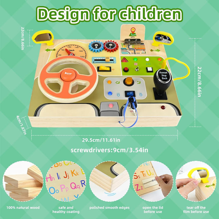 Ulikey Busy Board, Montessori Spielzeug Activity Board mit LED-Lichtschaltern, Motorikspielzeug Holz