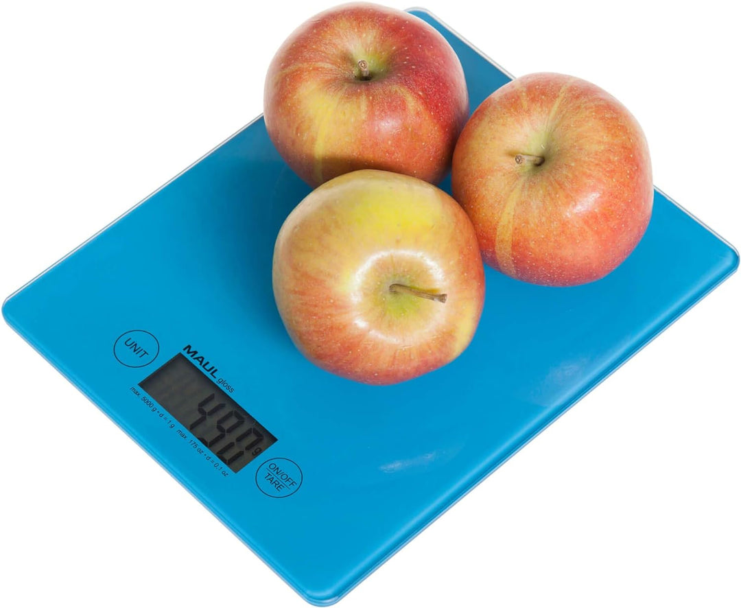 Küchenwaage/Briefwaage MAULgloss, hellblau, 5KG, Glasoberfläche, Hellblau