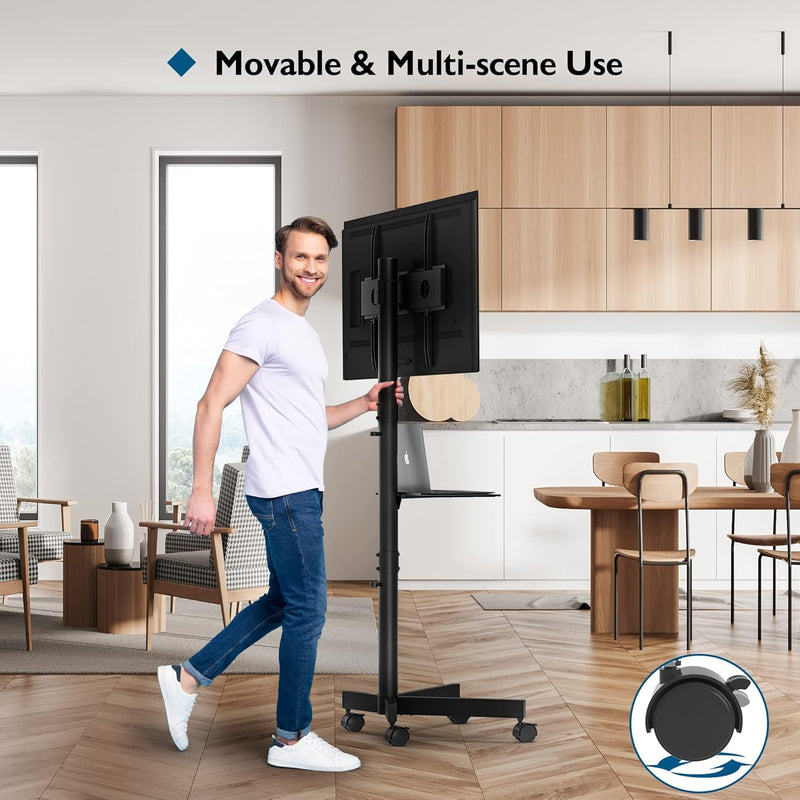 BONTEC Mobiler TV Ständer auf Rollen für 23-60 Zoll Plasma/LCD/LED Fernseher, Tragbarer mit Laptopab