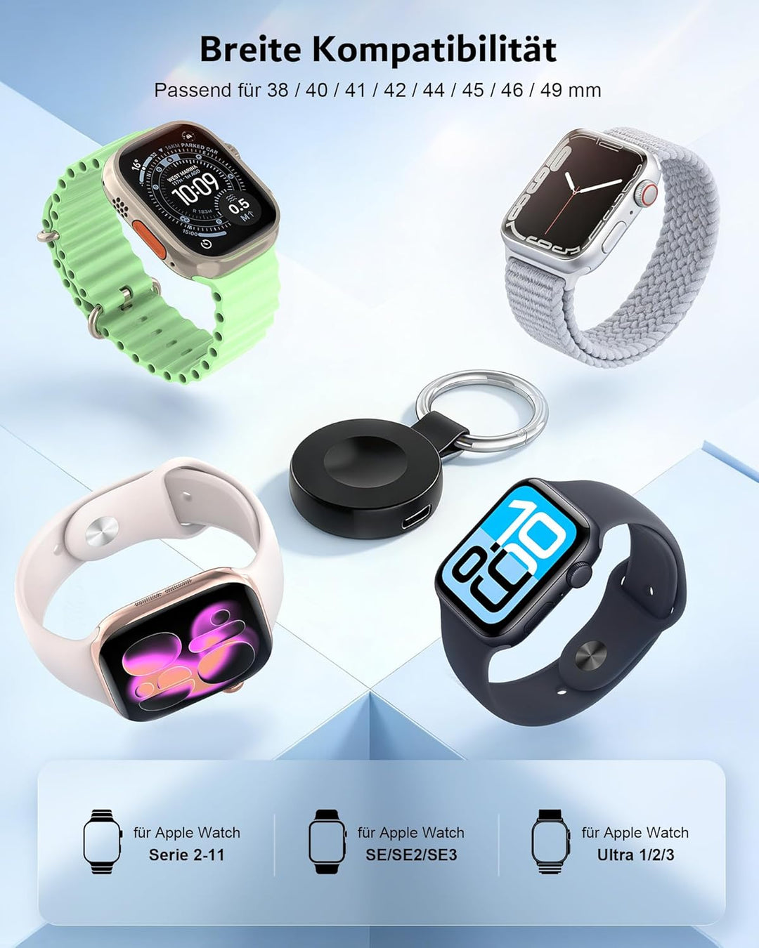 Ladegerät für Apple Watch 11-2, Ladestation für iPhone Ladekabel/USB C Kabel, Wireless Charger kompa