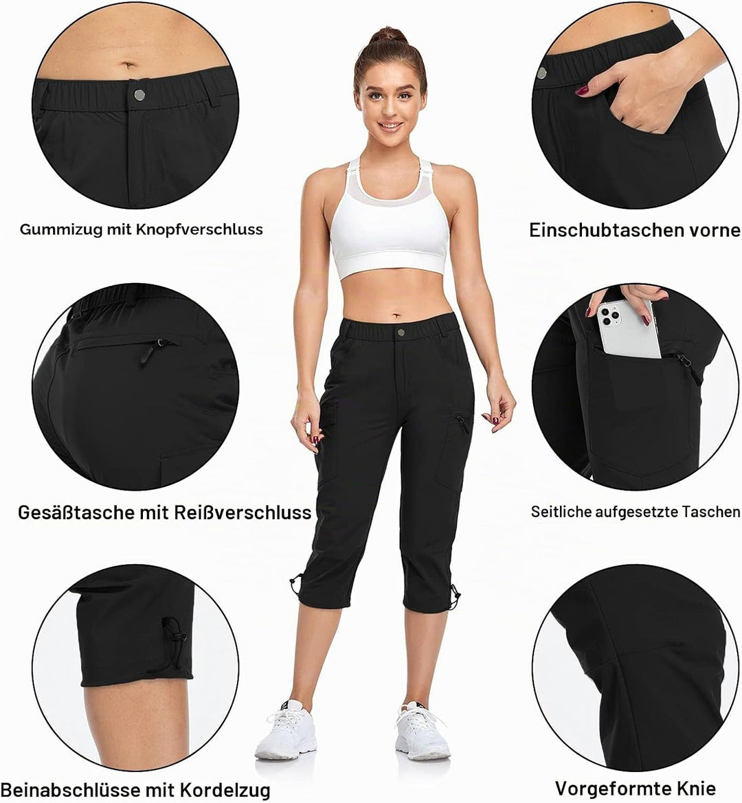 GymBrave Wanderhose Damen 3/4 Trekkinghose Stretch Leiche schnell trocknend Cargo Caprihose Sommer O