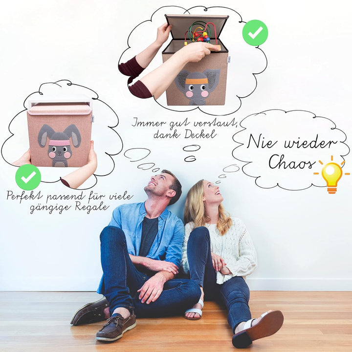 Aufbewahrungsbox mit Deckel im 2er Set Elefant I Doppelpack Spielzeugbox mit Tiermotiv passend für W