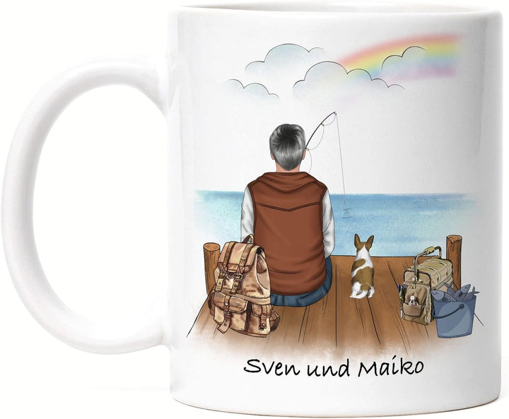 Angler &amp; Hund Tasse Personalisiert Individuell mit Name Angeln Fischen Geschenk Opa Vater zum Vatert