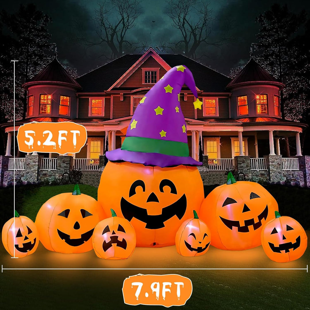 Kalolary Halloween Aufblasbarer Kürbis, 7.9FT Dekoration Set mit eingebauten LEDs, Orange 7.9ft Kürb