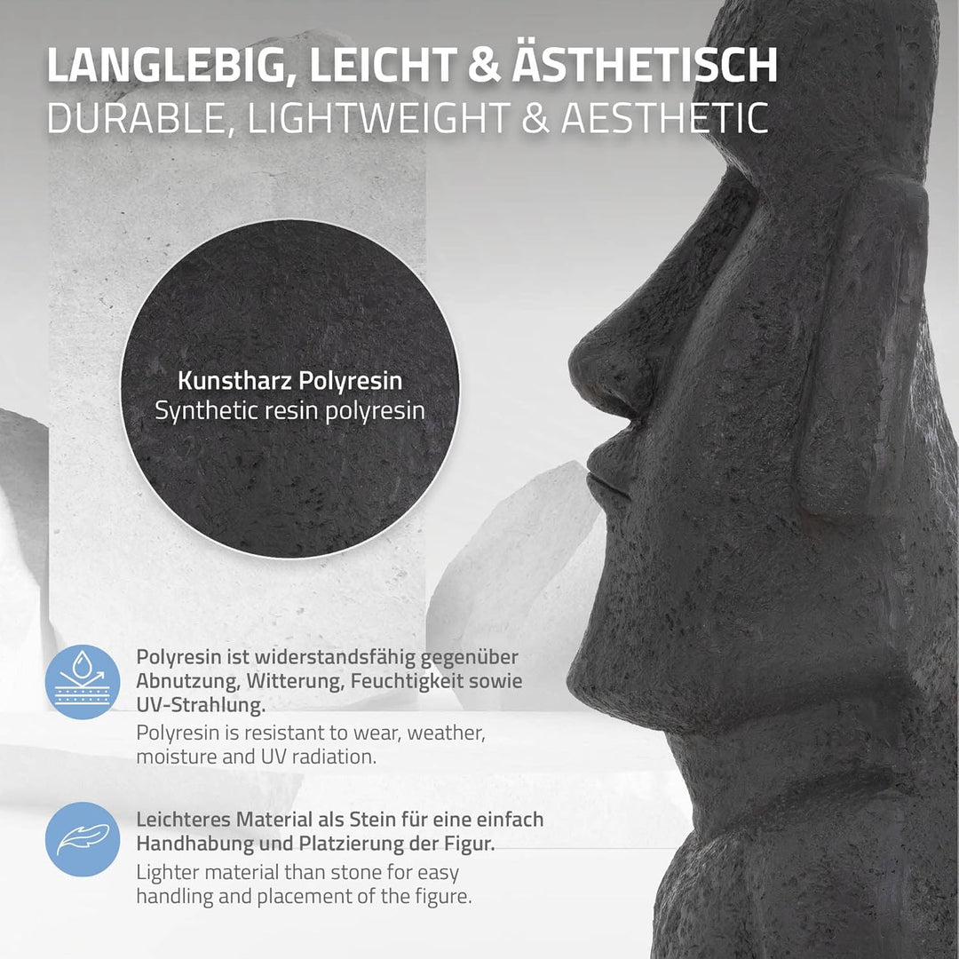 ECD Germany Moai Figur Rapa Nui Kopf 78cm hoch, Anthrazit, aus wetterfestem Kunstharz Polyresin, Ost