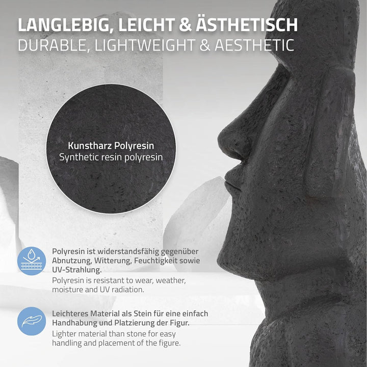 ECD Germany Moai Figur Rapa Nui Kopf 78cm hoch, Anthrazit, aus wetterfestem Kunstharz Polyresin, Ost