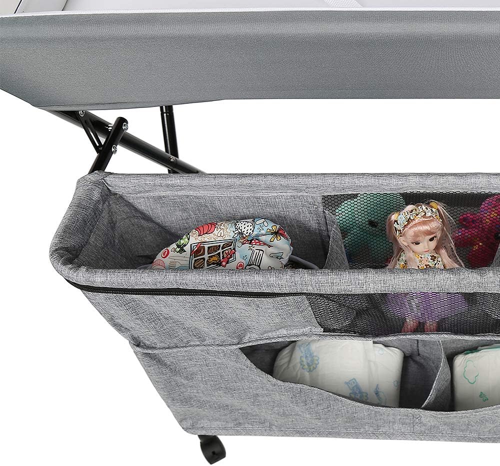 Wickeltisch klappbar, Wickelkommode mit Auflage, platzsparend & mobilSicherheitsgurt und 4 Rollen mi