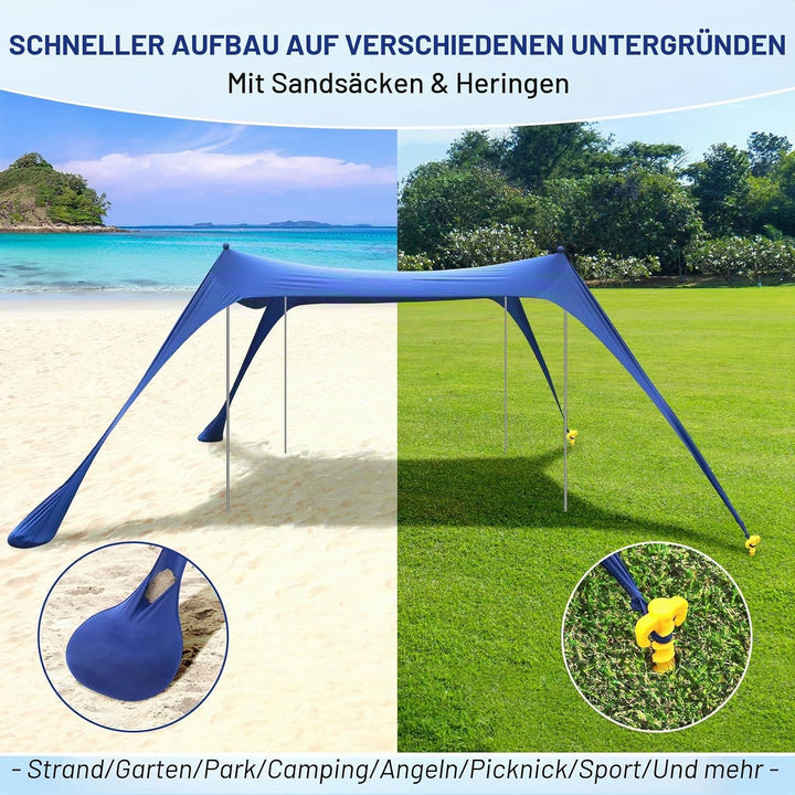 Sportneer Strandmuschel UV Schutz, Strandzelt 3m x 3m x 2m High UPF50+ mit 4 Alustangen 4 Sandsäcken