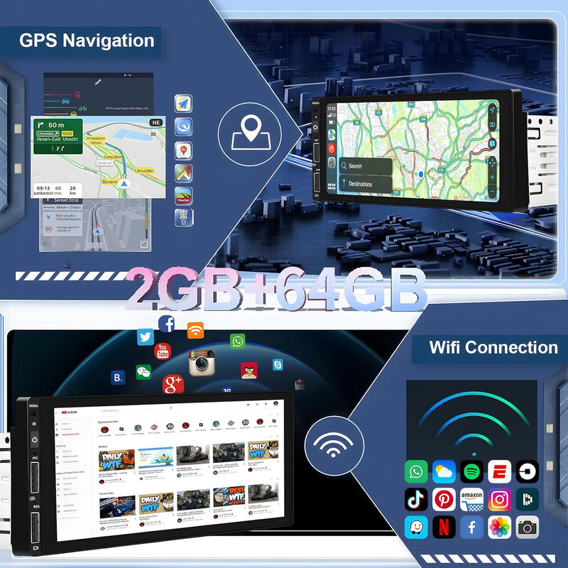 Android 13 2GB 32GB Wireless Carplay Autoradio 1 Din Android Auto, Radio Bluetooth 1 Din Bildschirm,