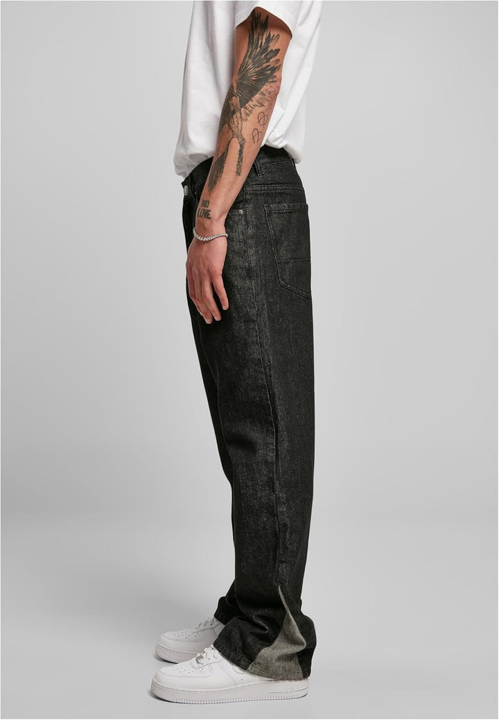 Urban Classics Herren Hose, Organic Triangle Denim Jeans aus BIO-Baumwolle, weites Bein mit Einsatz