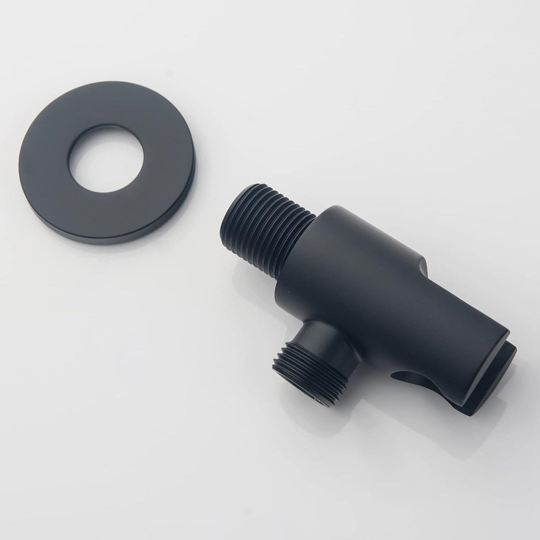 Keymark Wandanschlussbogen mit Brausehalter Schwarz Matt, Messing Schlauchanschluss mit Wandbrauseha