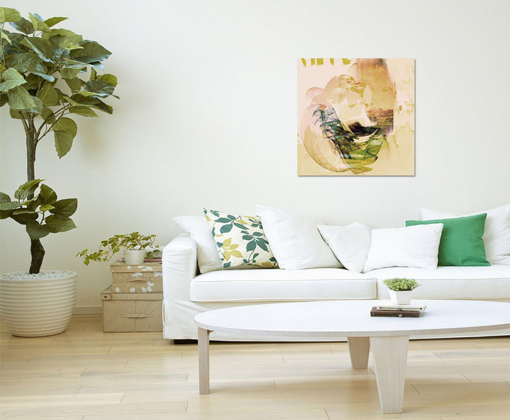Paul Sinus Art Ersehnte Blicke - Abstrakt320_60x60cm Bild auf Leinwand Abstraktes Bild beige grün bl