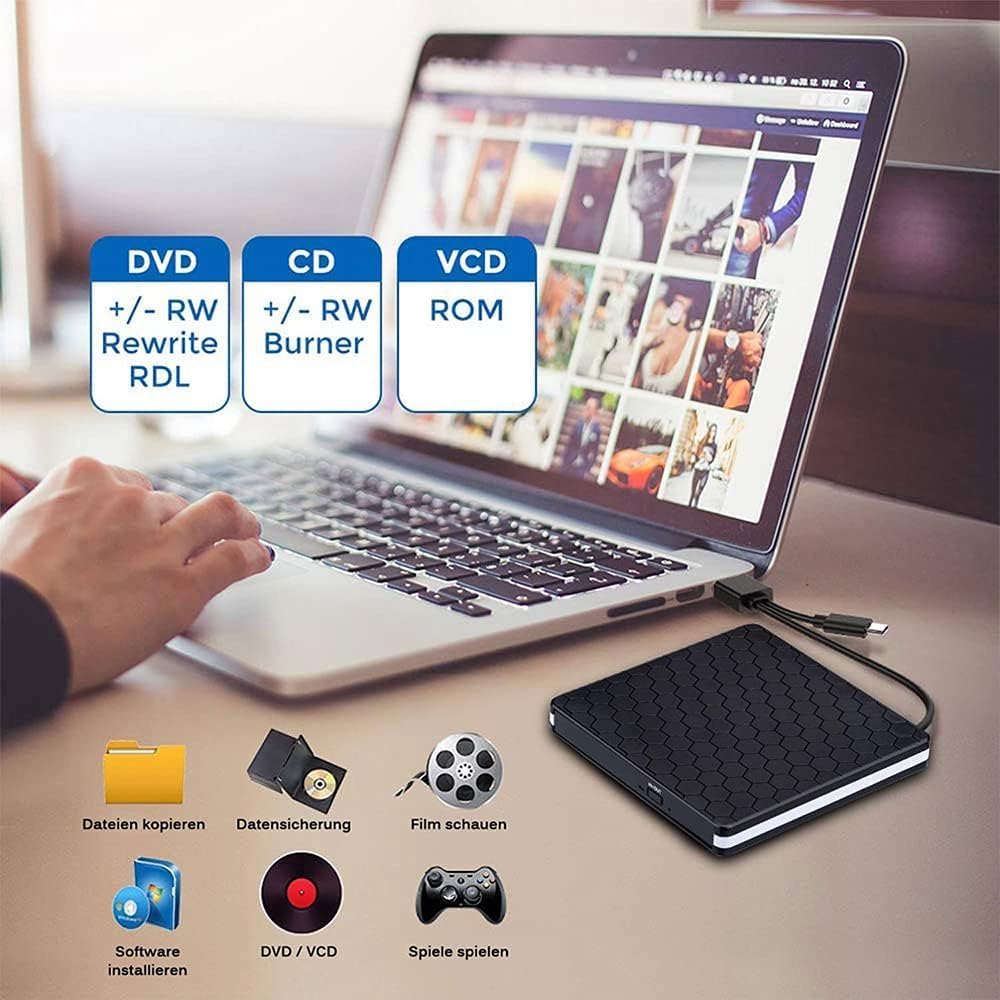 External DVD Drive, Amicool USB 3.0 Type-C CD DVD +/-RW Optical Drive USB C Burner Slim CD/DVD ROM R